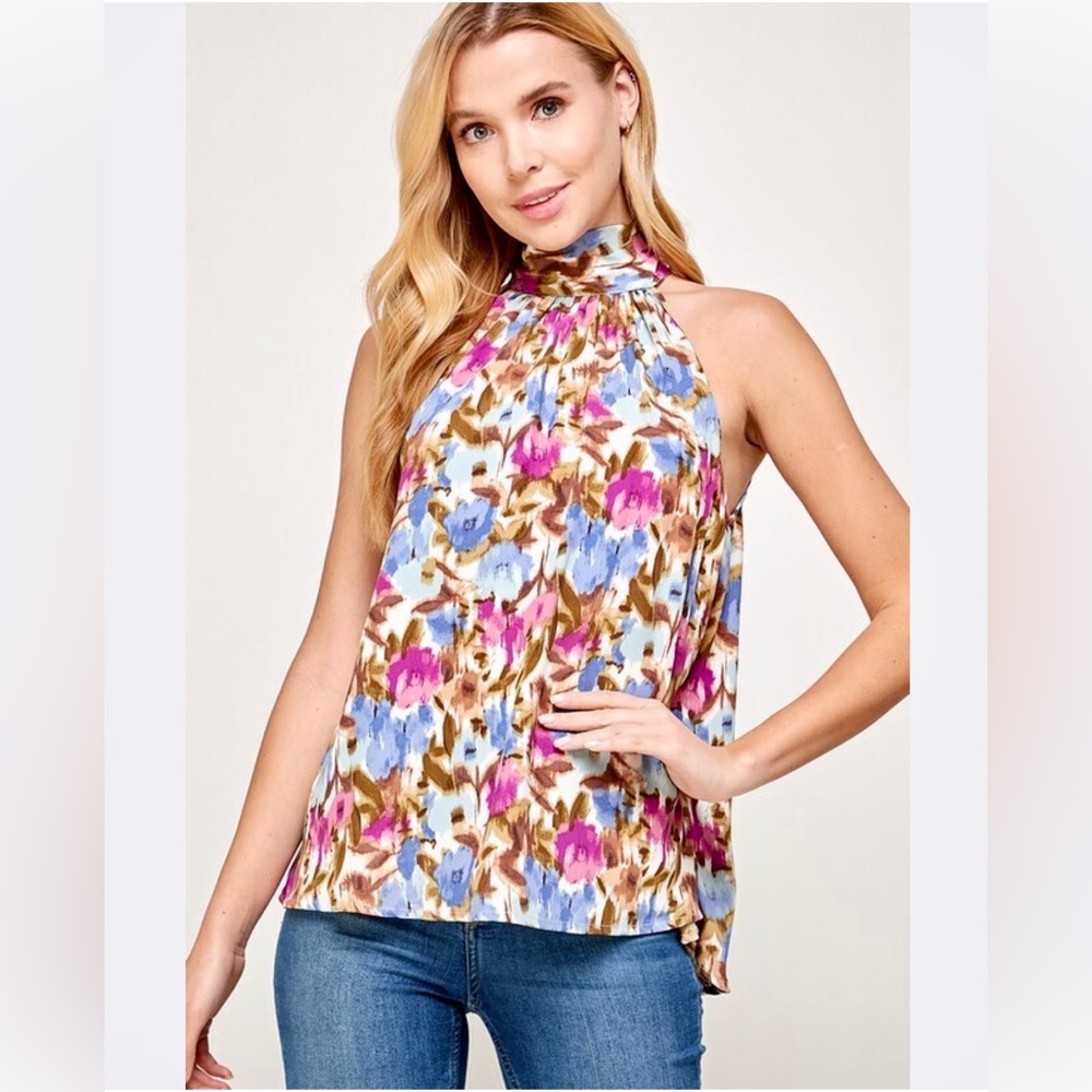 2Hearts  Color Splash Tied Halter Top size M